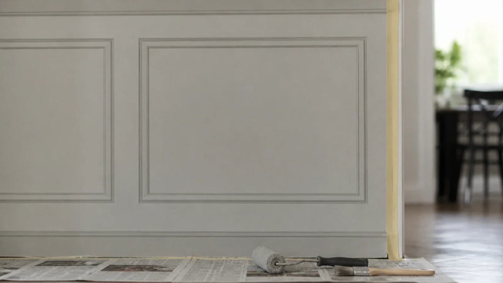 panelling effect painted directly onto a wall using two tones