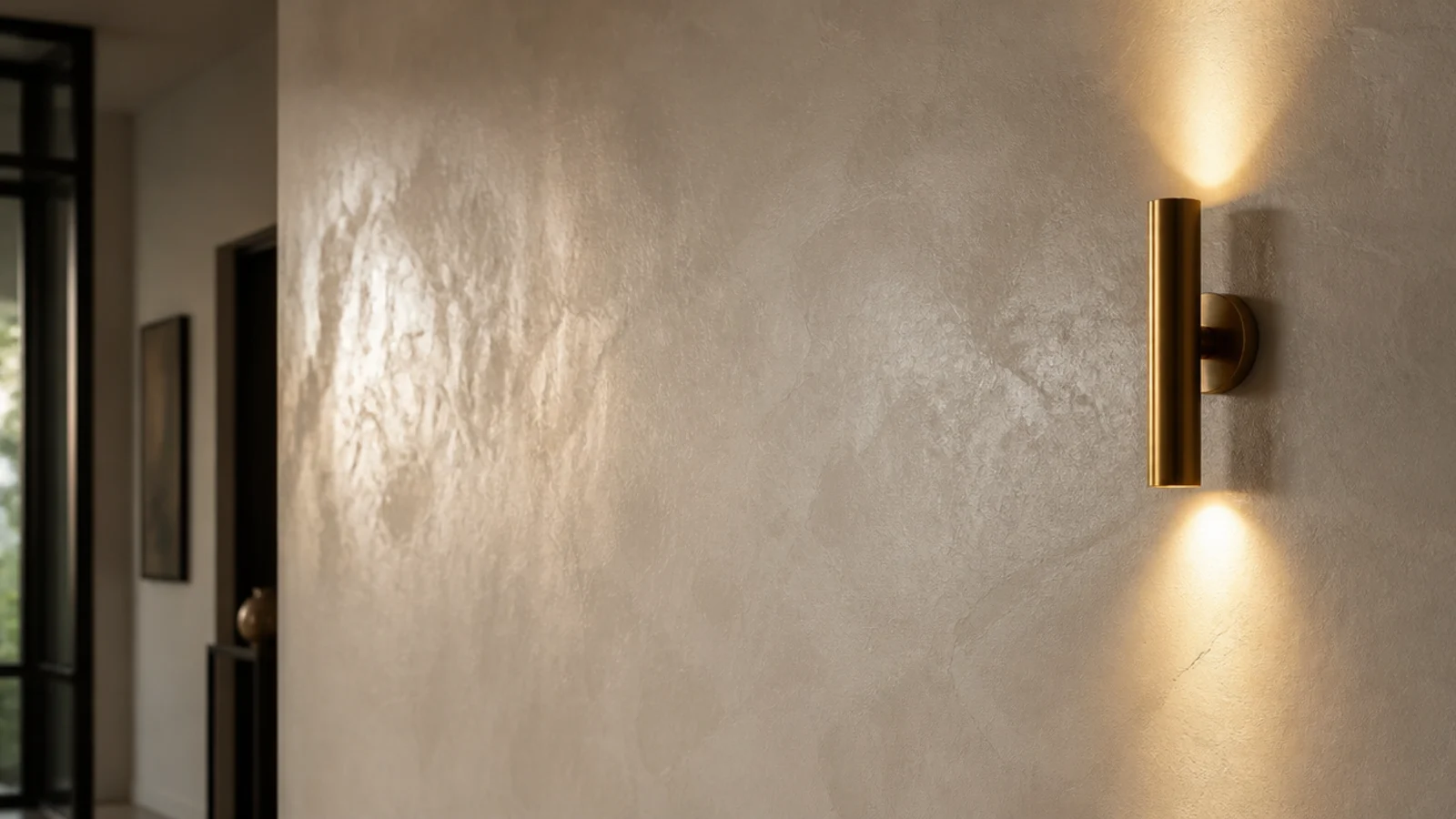 polished venetian plaster wall catching light with a subtle sheen