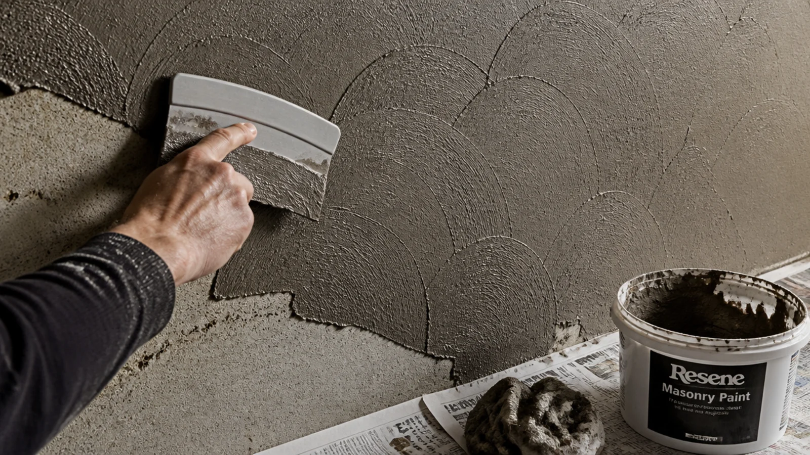 thick textured paint spread with a flexible blade in overlapping arcs