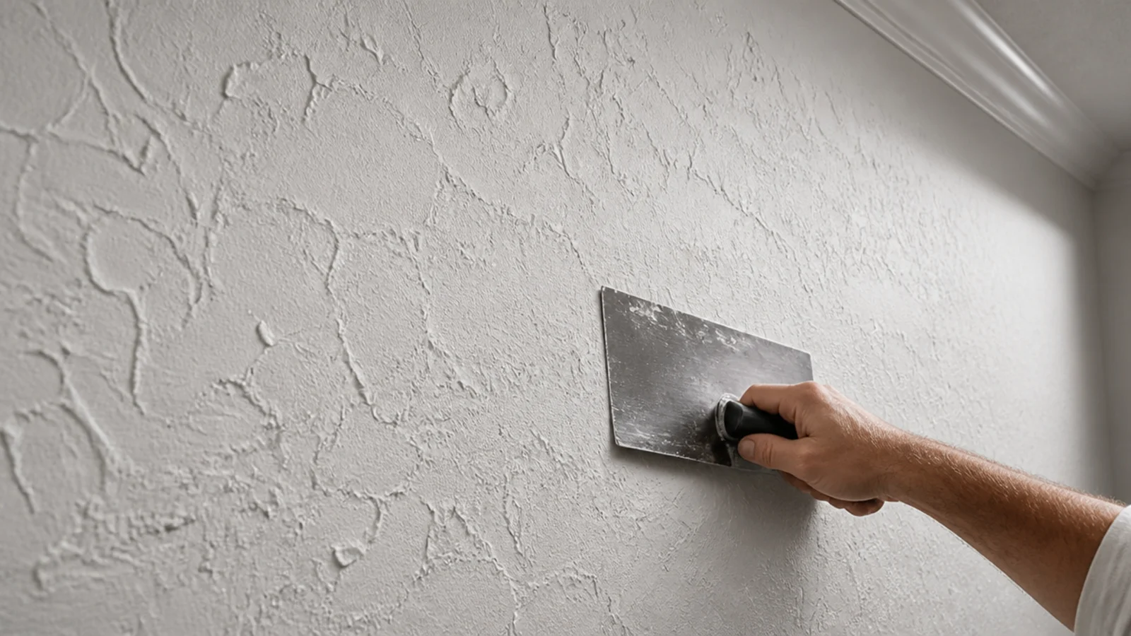 knockdown texture wall showing flattened peaks and shallow relief