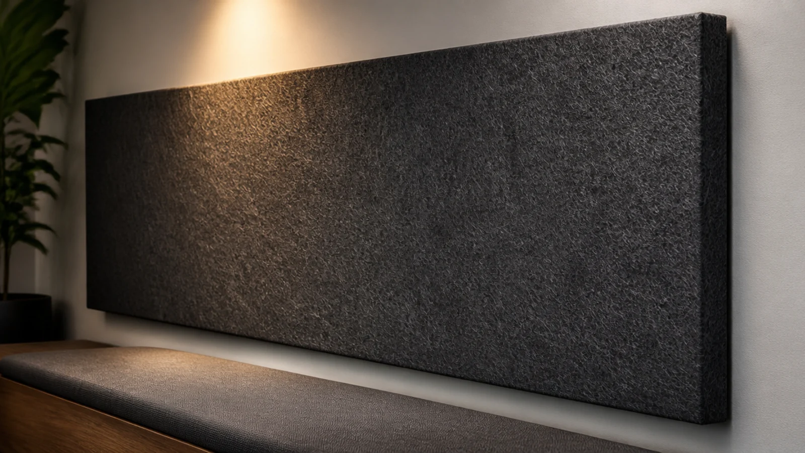 charcoal acoustic felt panel showing dense fibre texture on a wall