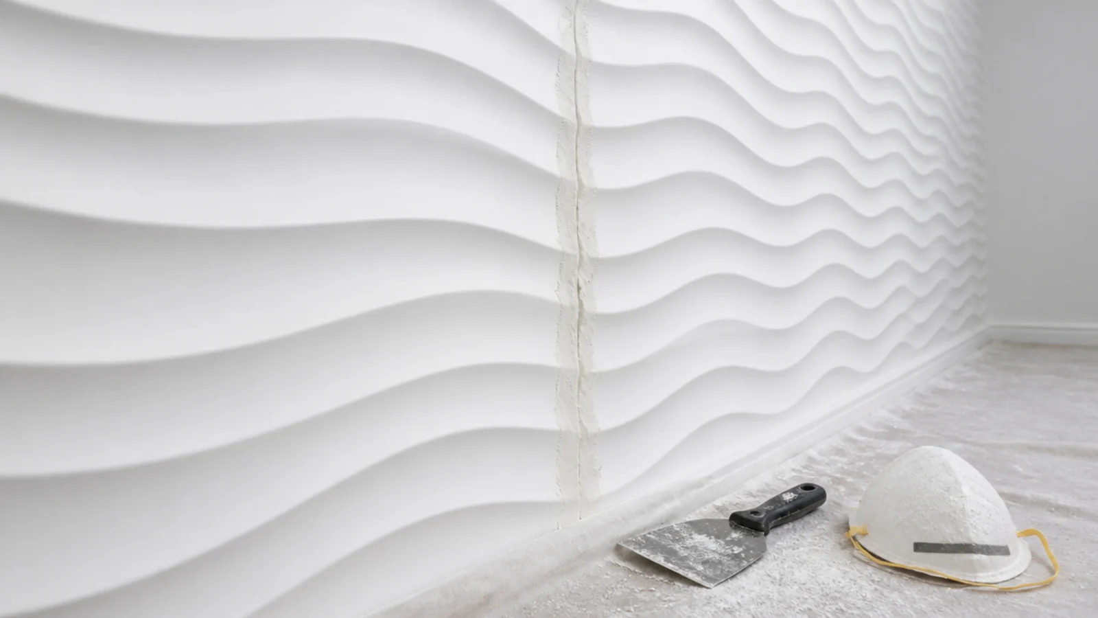 moulded gypsum panels forming a repeating relief pattern on a wall