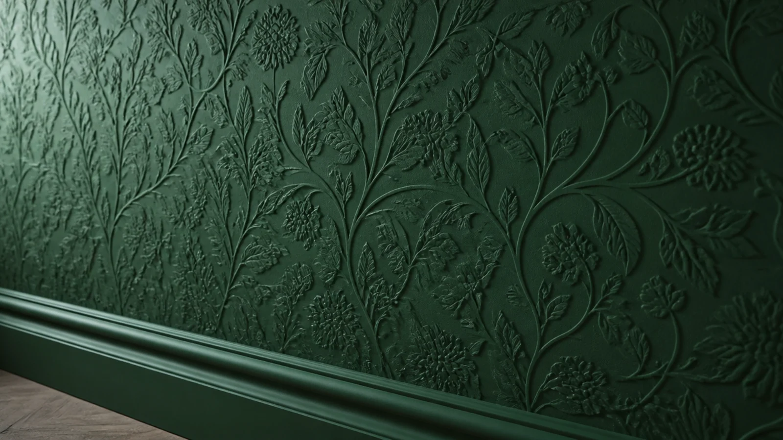 embossed relief wallpaper painted over in a single flat colour