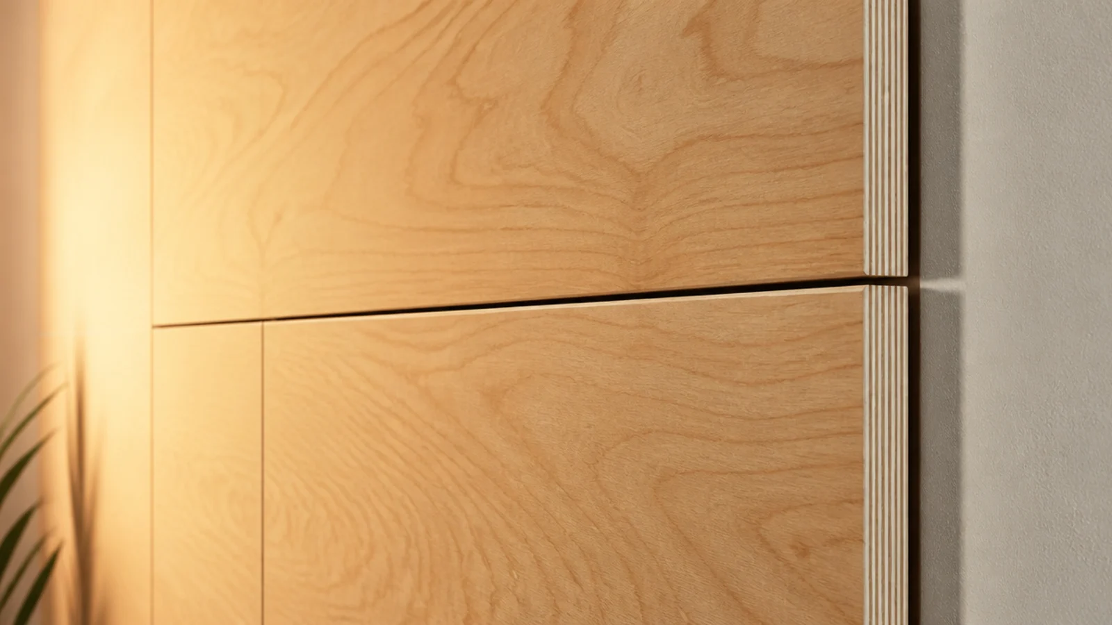 birch plywood panels fixed flush with visible edge laminations