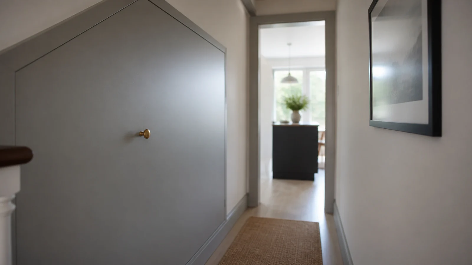 single wide painted door closing off a whole under stairs recess