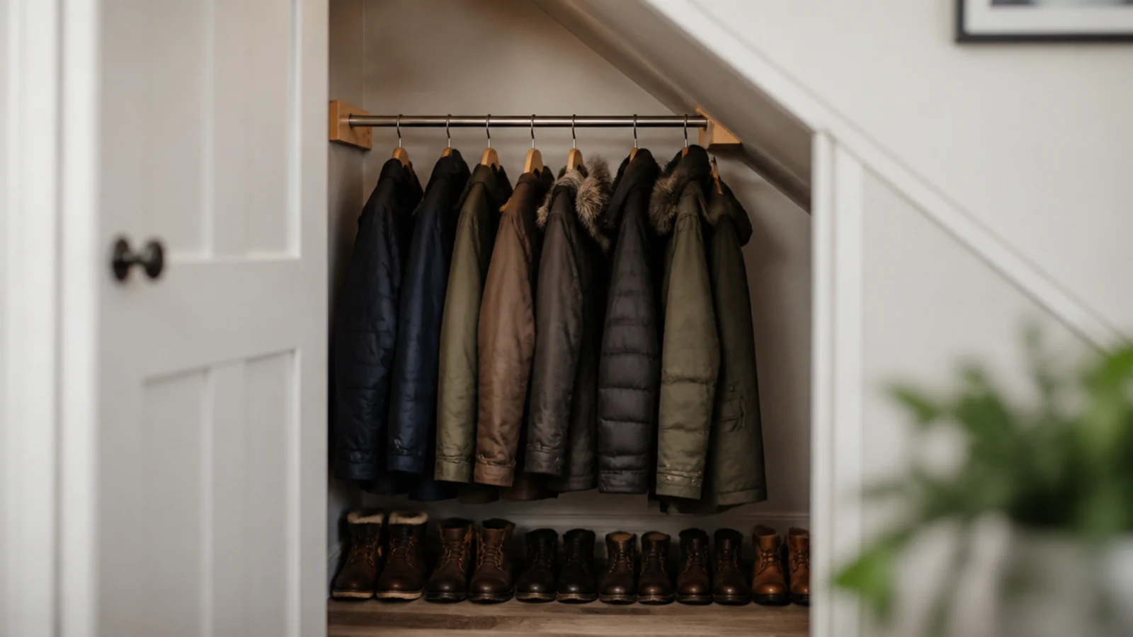 clothes rail spanning the widest part of an under stairs cupboard