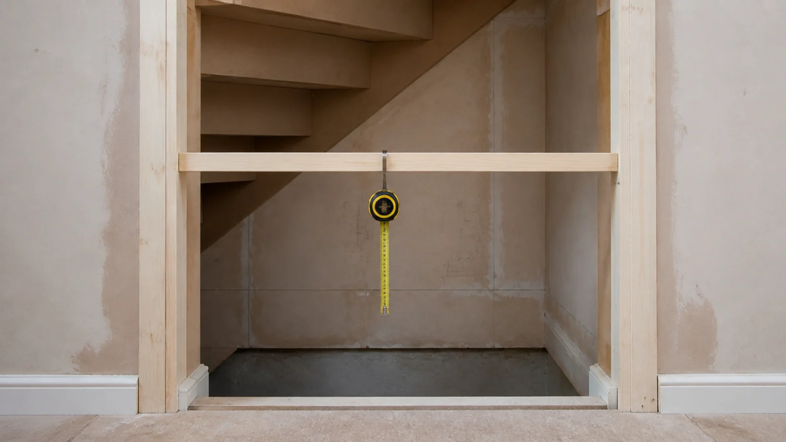 measuring the clear drop below a rail inside a sloping stair recess