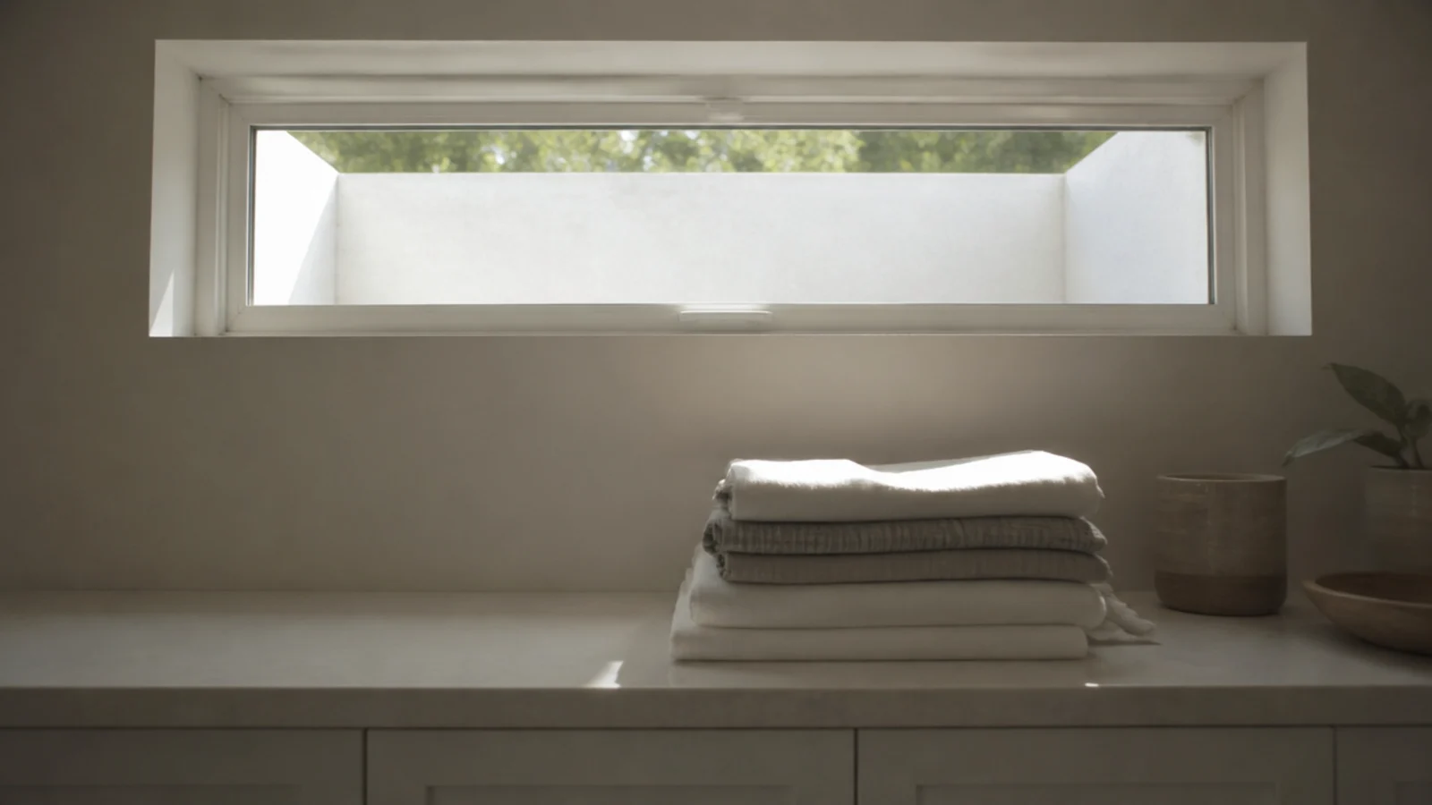 small high cellar window above a worktop with a whitened light well