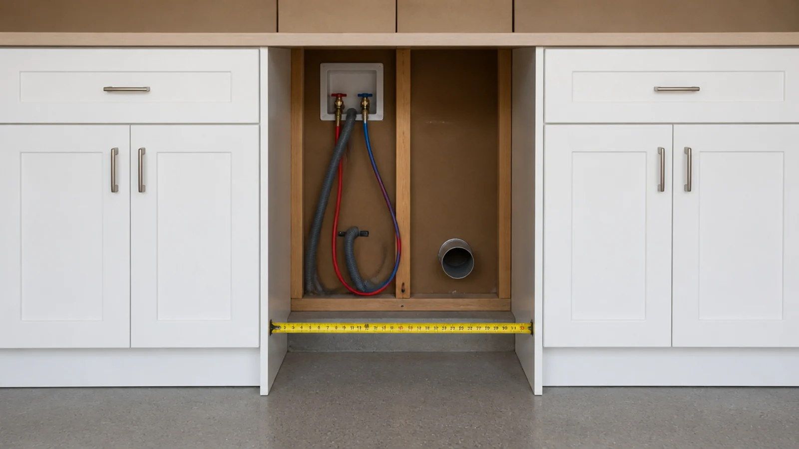 measured gap left between cabinets for a full size washing machine