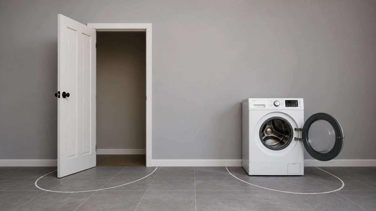 utility door and appliance door drawn to open away from each other