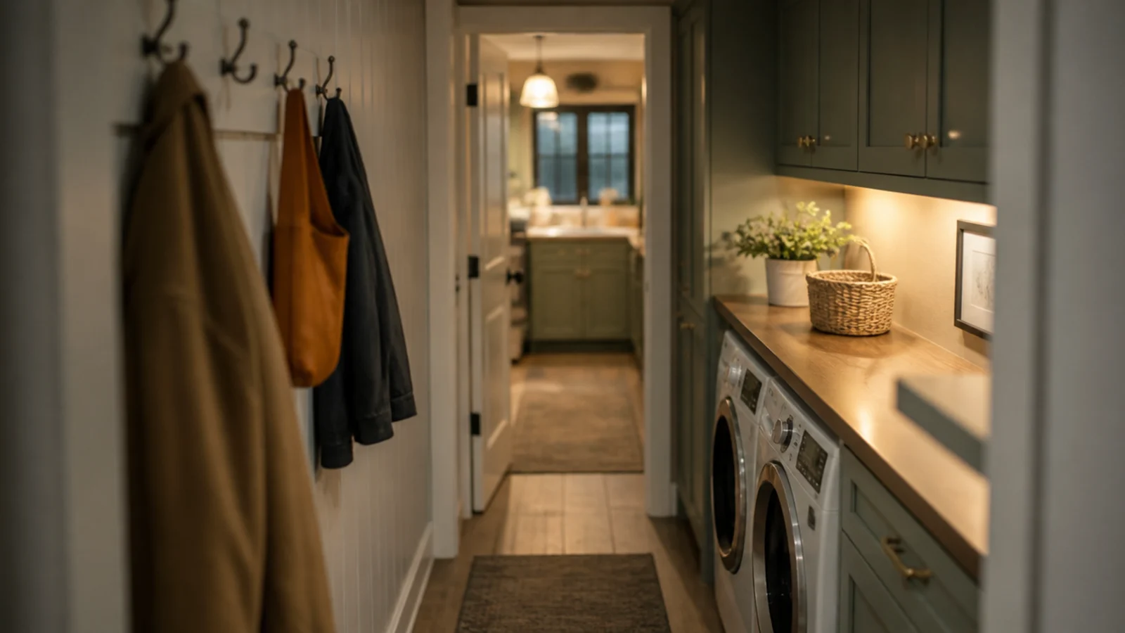 utility running between two doorways with cabinetry on one side only