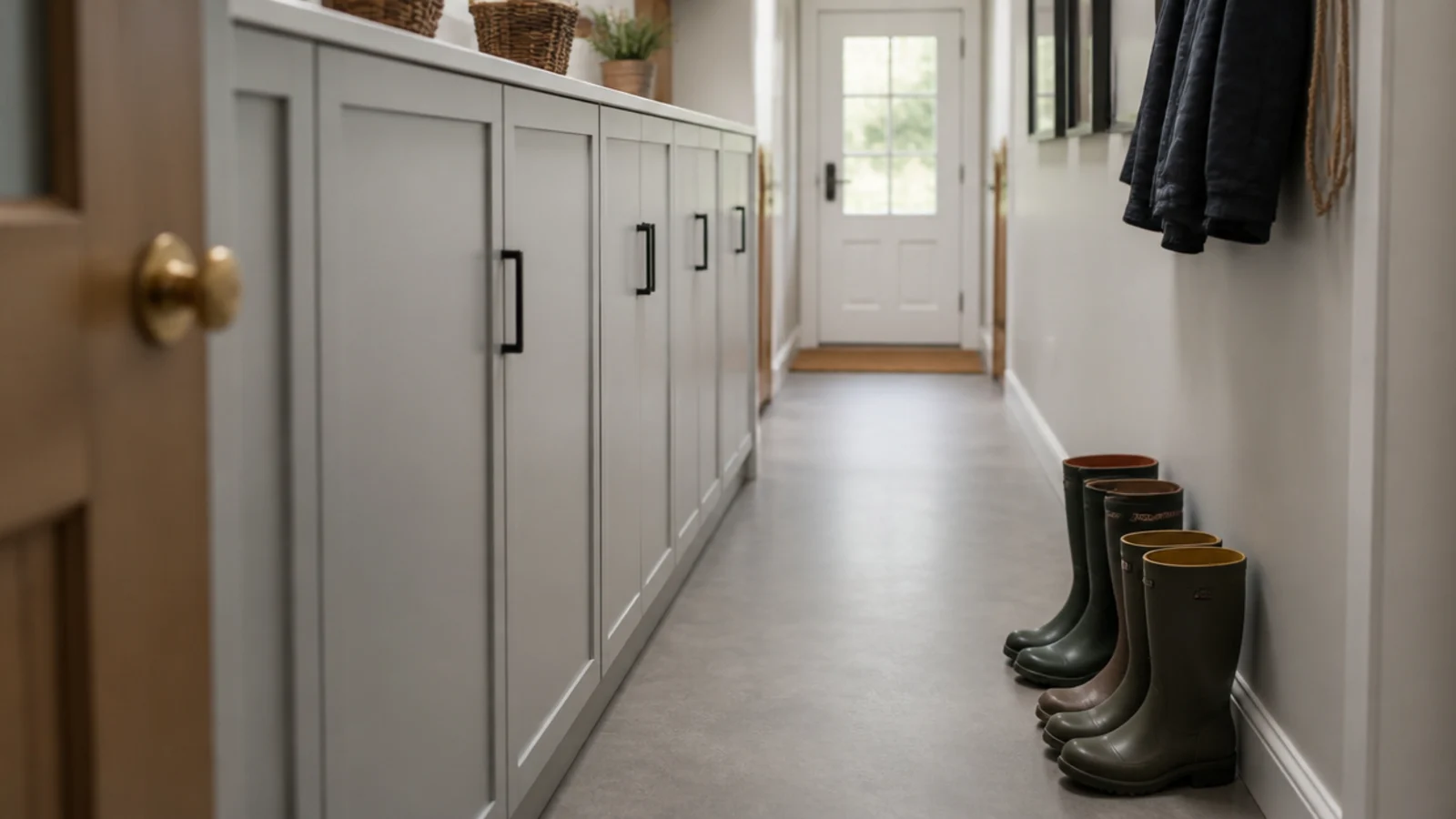 corridor utility with shallow cabinets keeping the traffic route clear