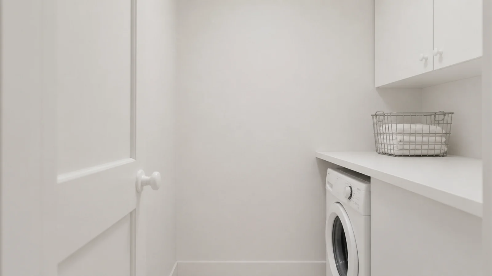 soft white utility room with ceiling walls and trim in one shade