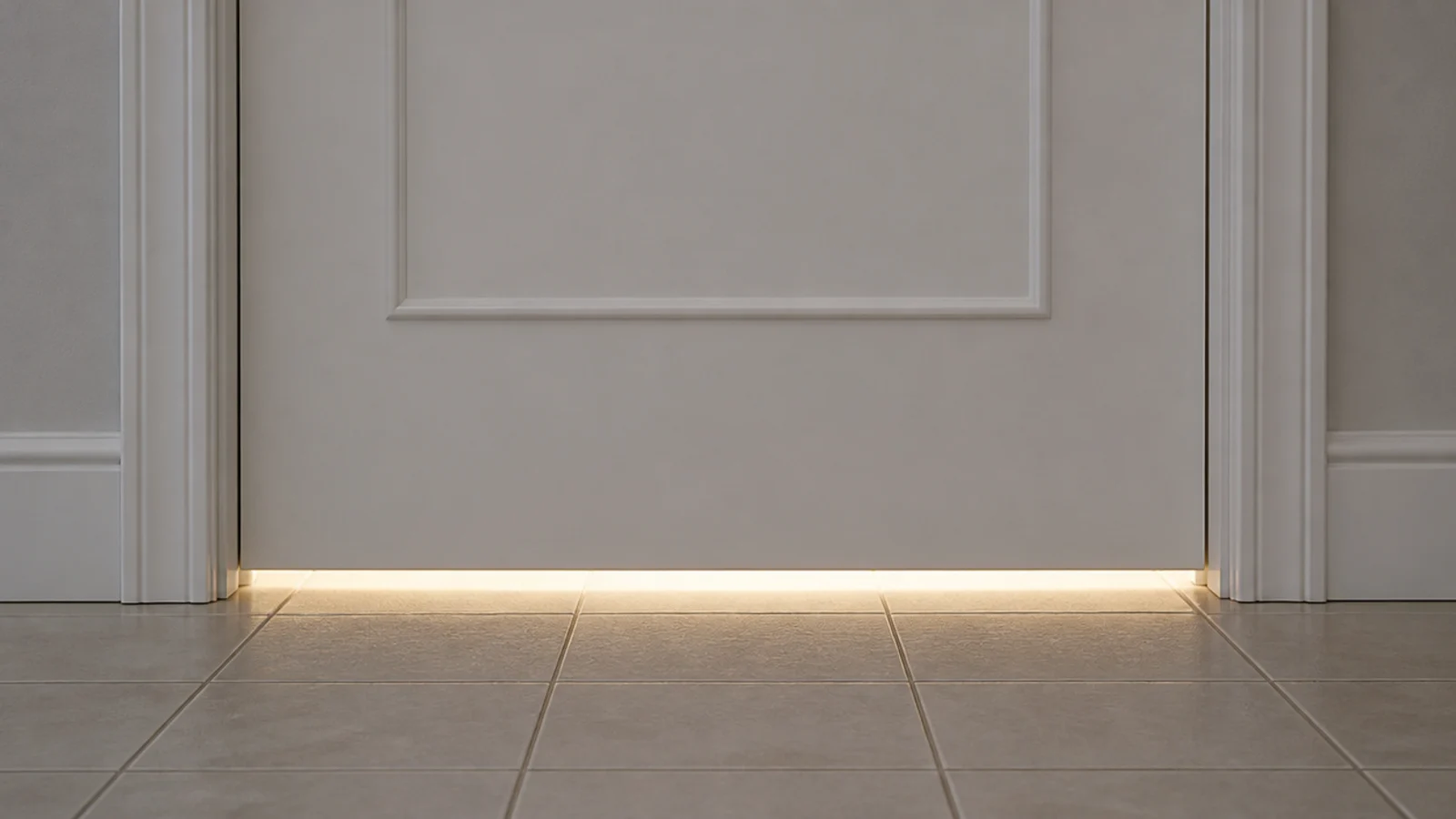 clear gap beneath a closed laundry door with light showing through