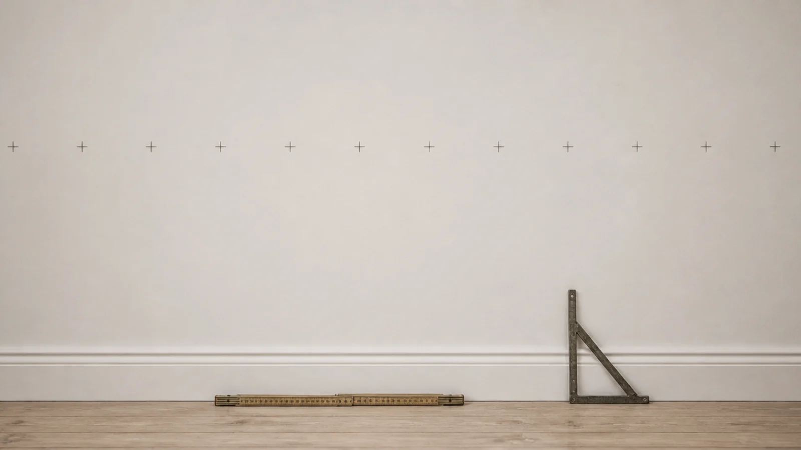 row of pencil crosses marking stud centres along a utility room wall