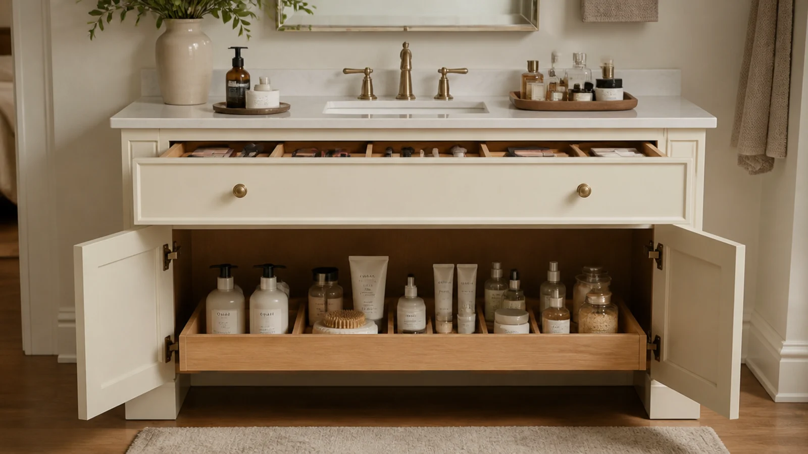 vanity zones assigned to tray drawer and cabinet during organization