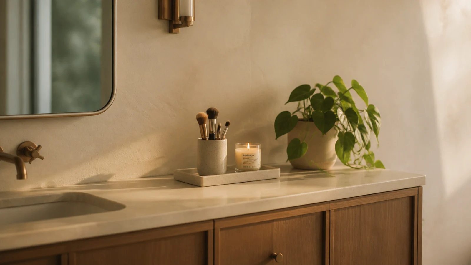 calm finished minimalist vanity after a full seasonal reset