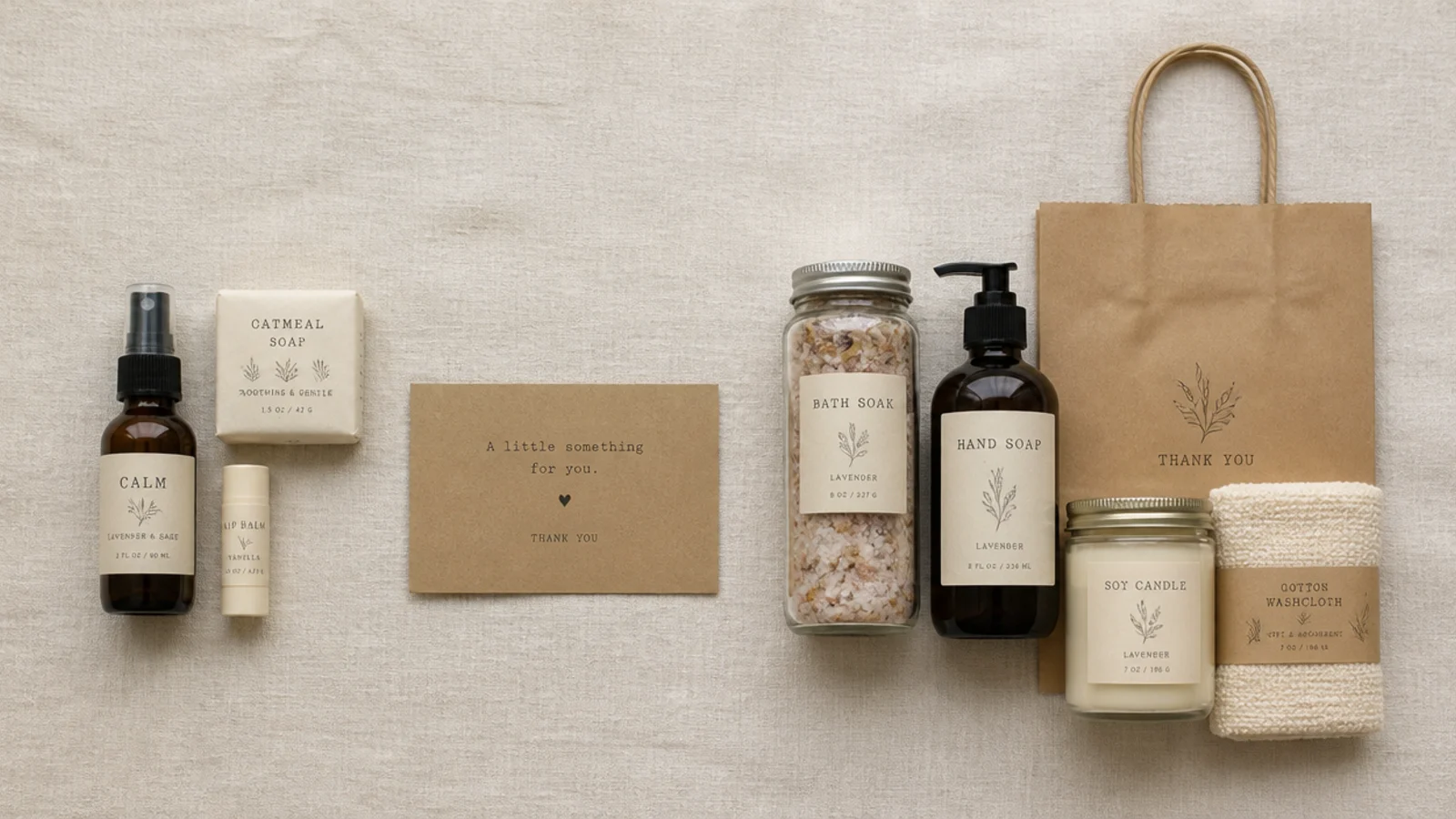 small vanity products sorted into keep and remove piles on linen