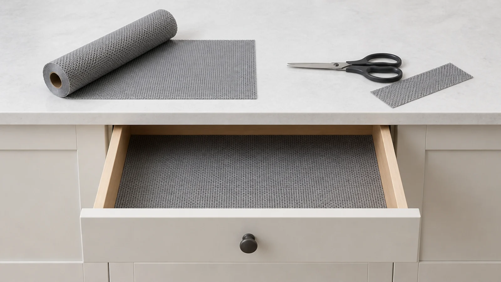 non slip liner cut to fit the base of a vanity drawer