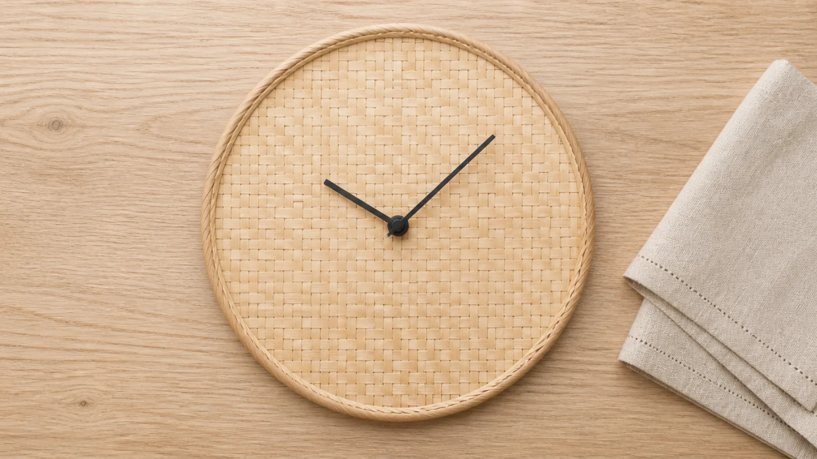 round bamboo placemat converted into a light textured clock