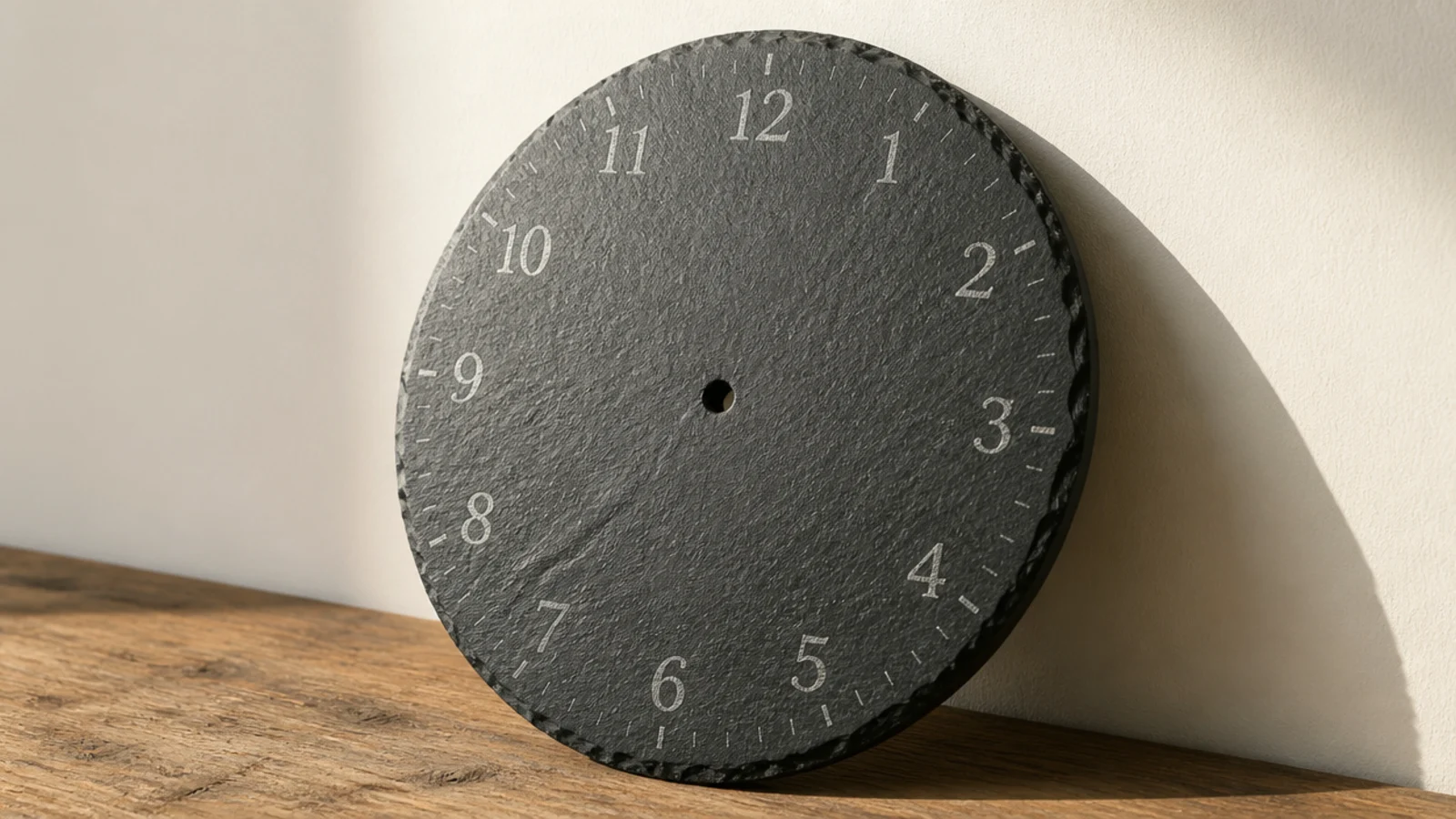 natural slate placemat used as a dark textured clock face