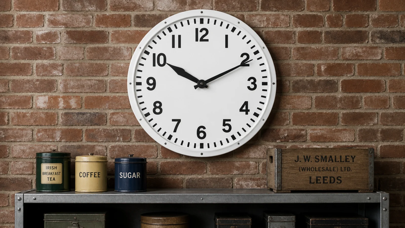 large station style clock with a heavy black outer minute track