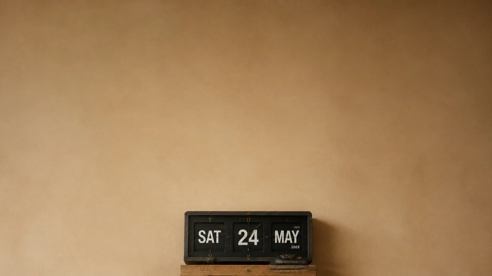 tall composition of unique wall clock formats on a plaster wall