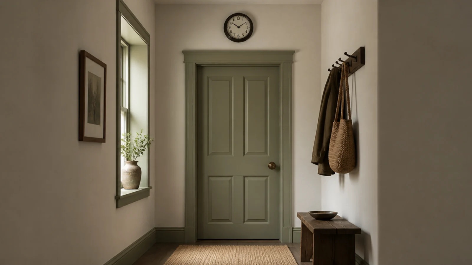 small clock mounted on the wall above an internal door frame