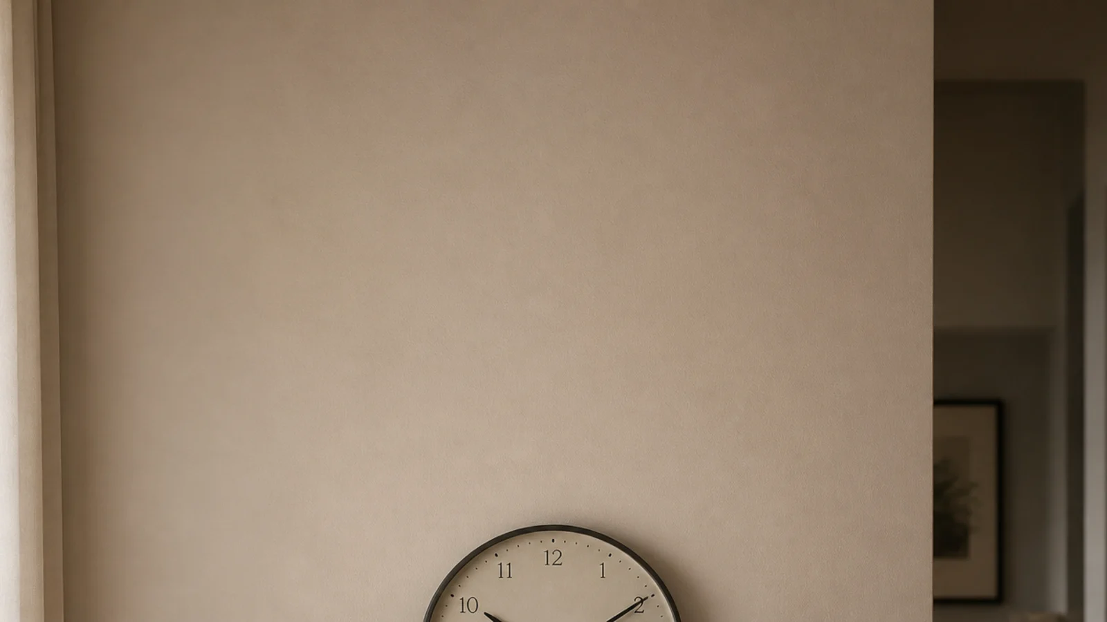 tall view of a compact room clock above a narrow console table