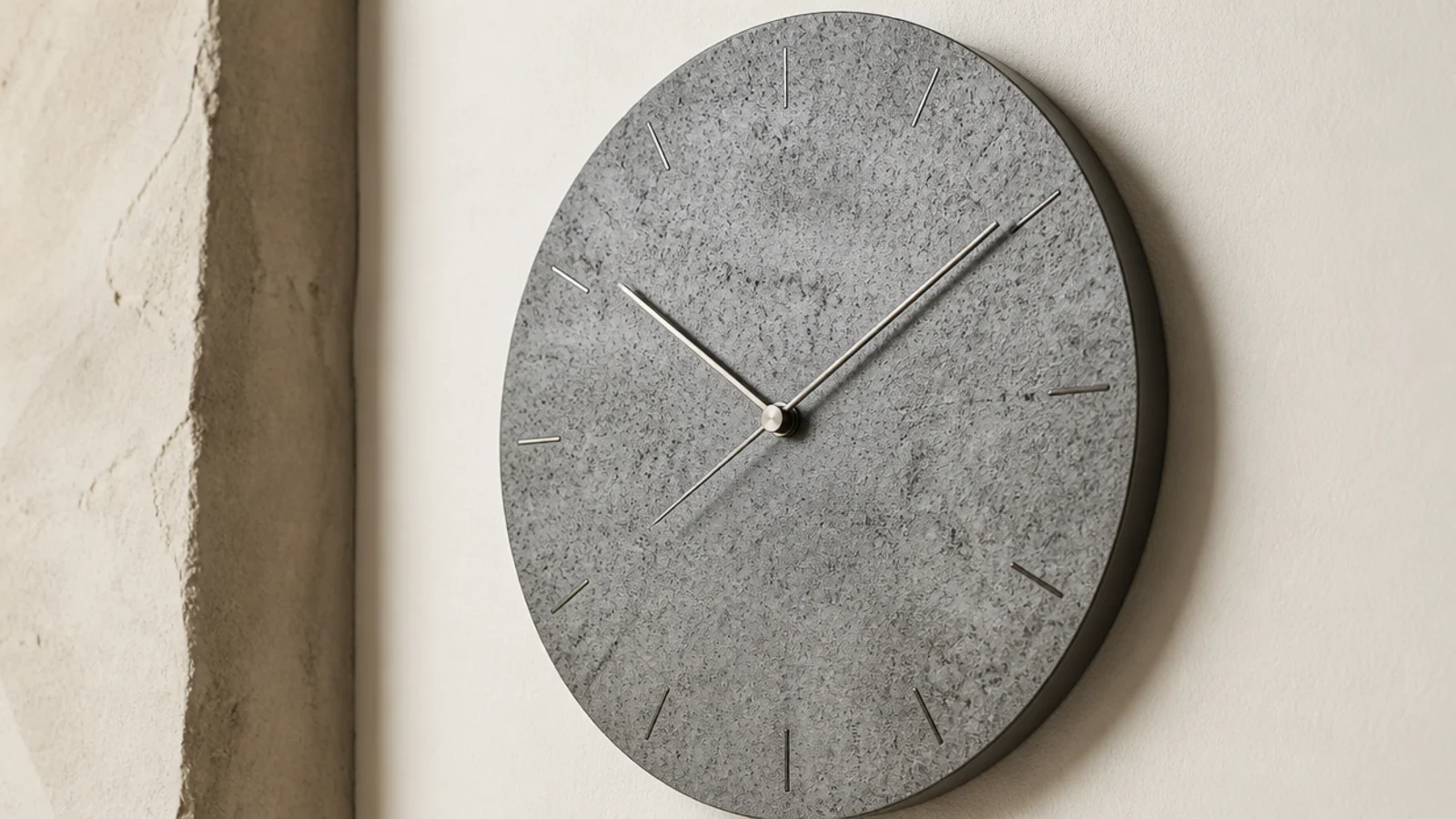 stone effect clock face with a fine grey mineral texture