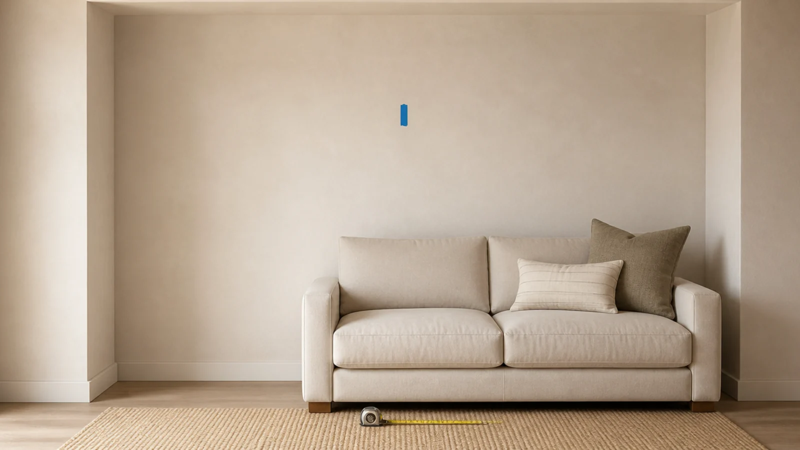 painter tape marking a vertical centre line above a sofa back