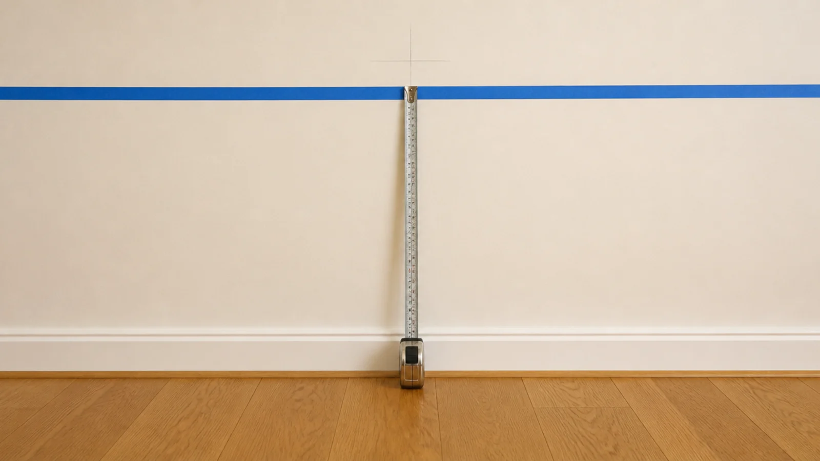 tape measure running from the floor to a marked centre line