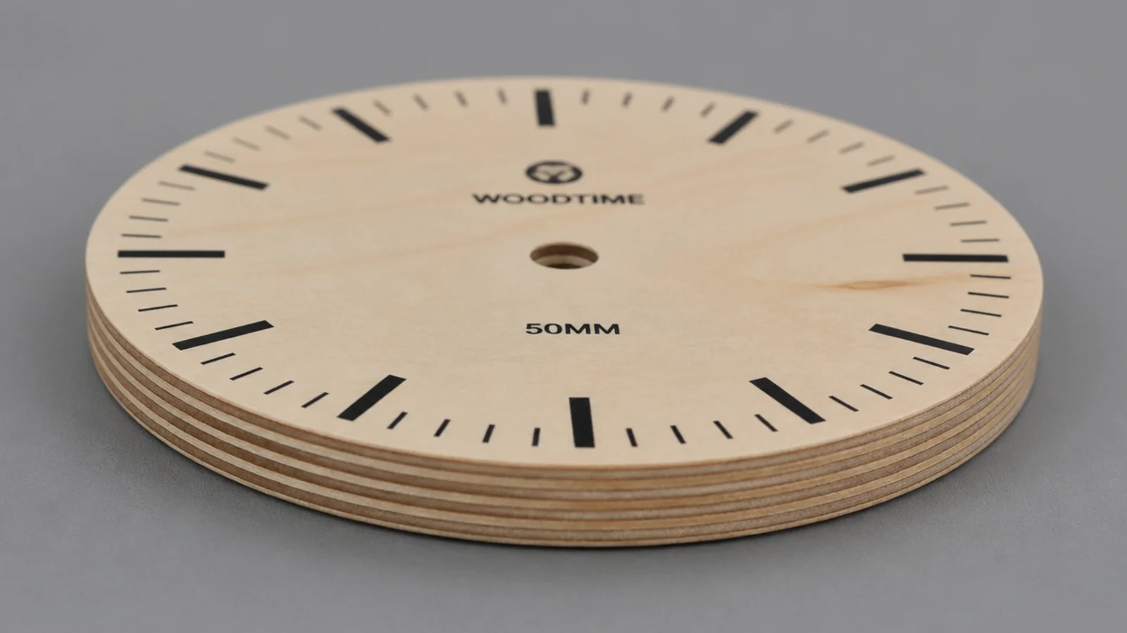 birch plywood clock showing striped laminations around its edge