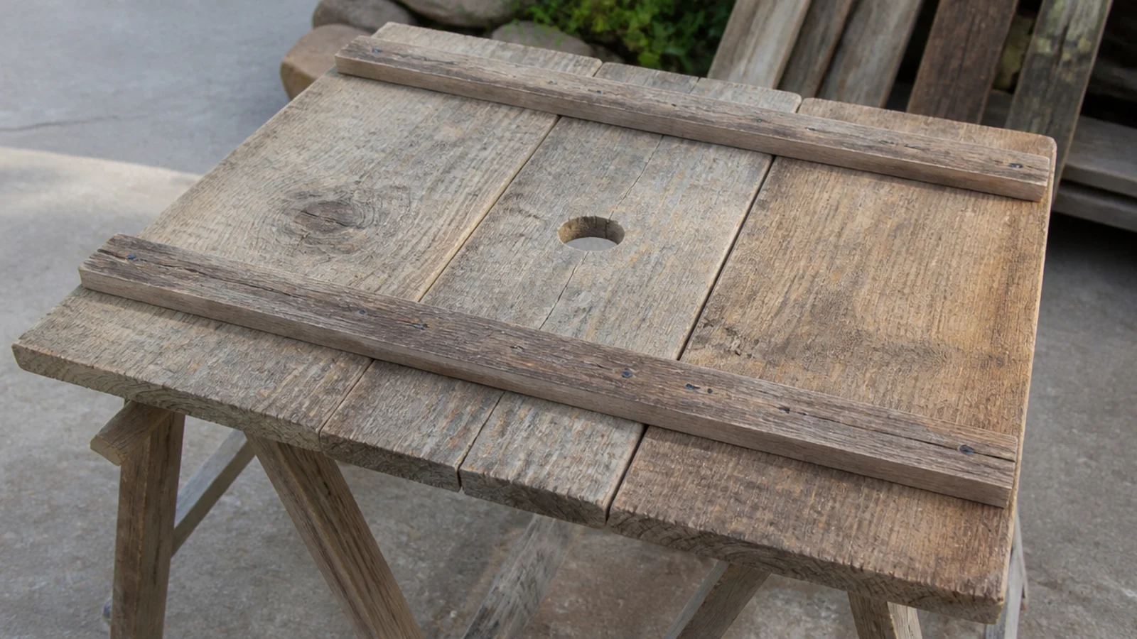 three reclaimed boards joined into a square clock with back battens