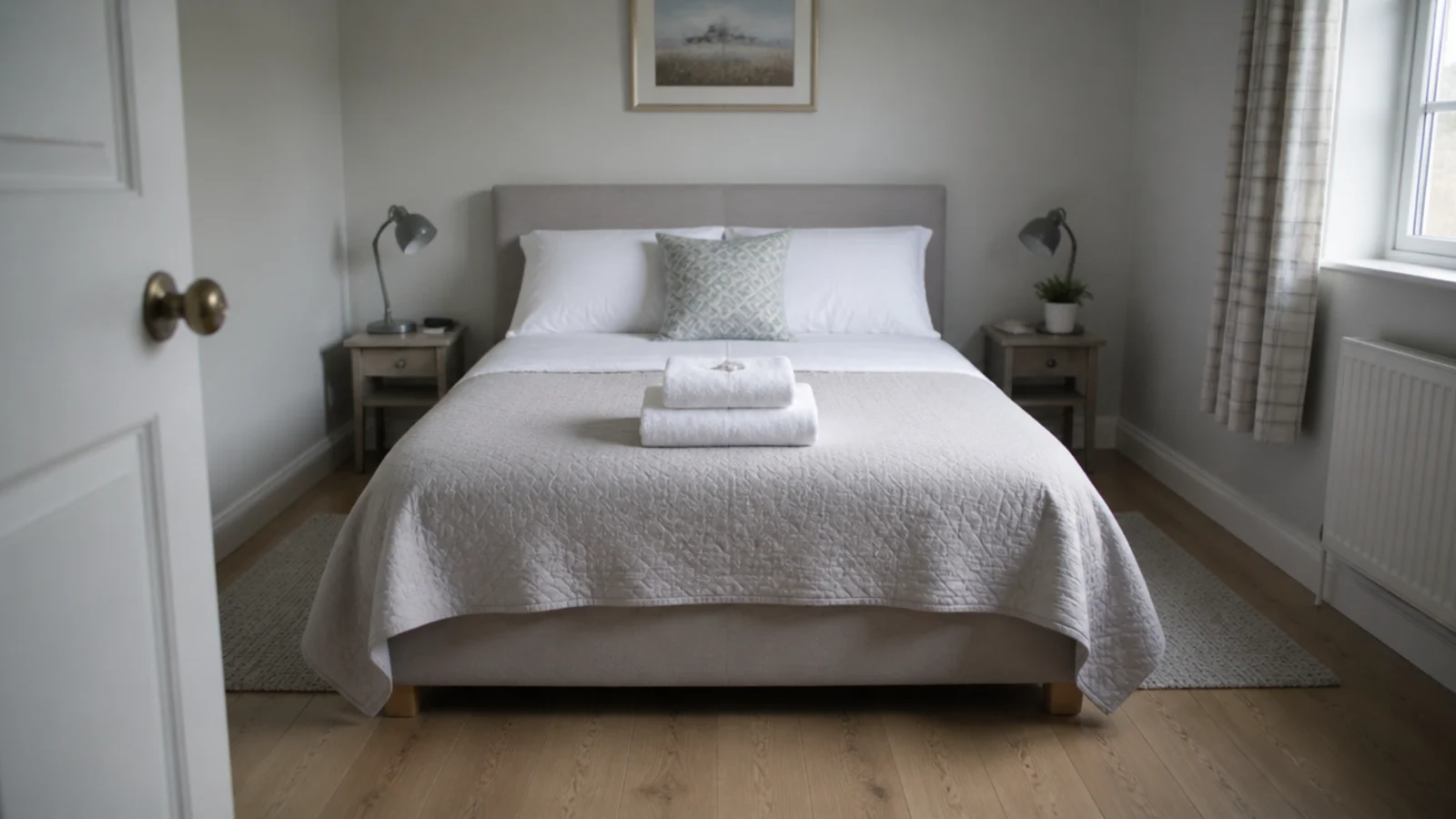 budget engineered boards in a simple guest room with two runners