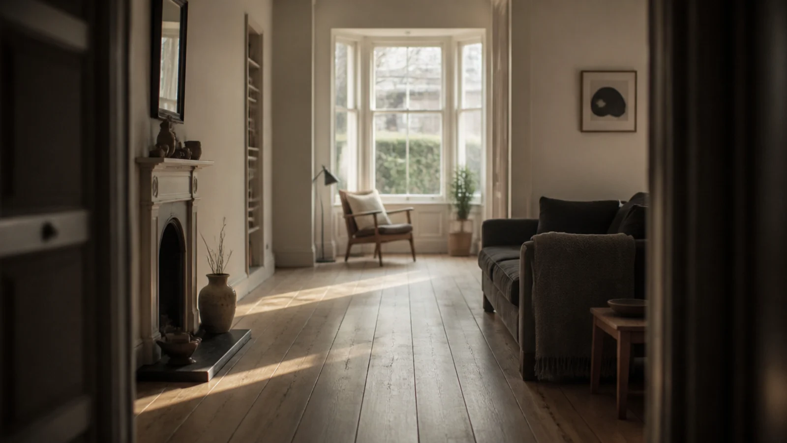 boards aligned to the longest diagonal view through an irregular room
