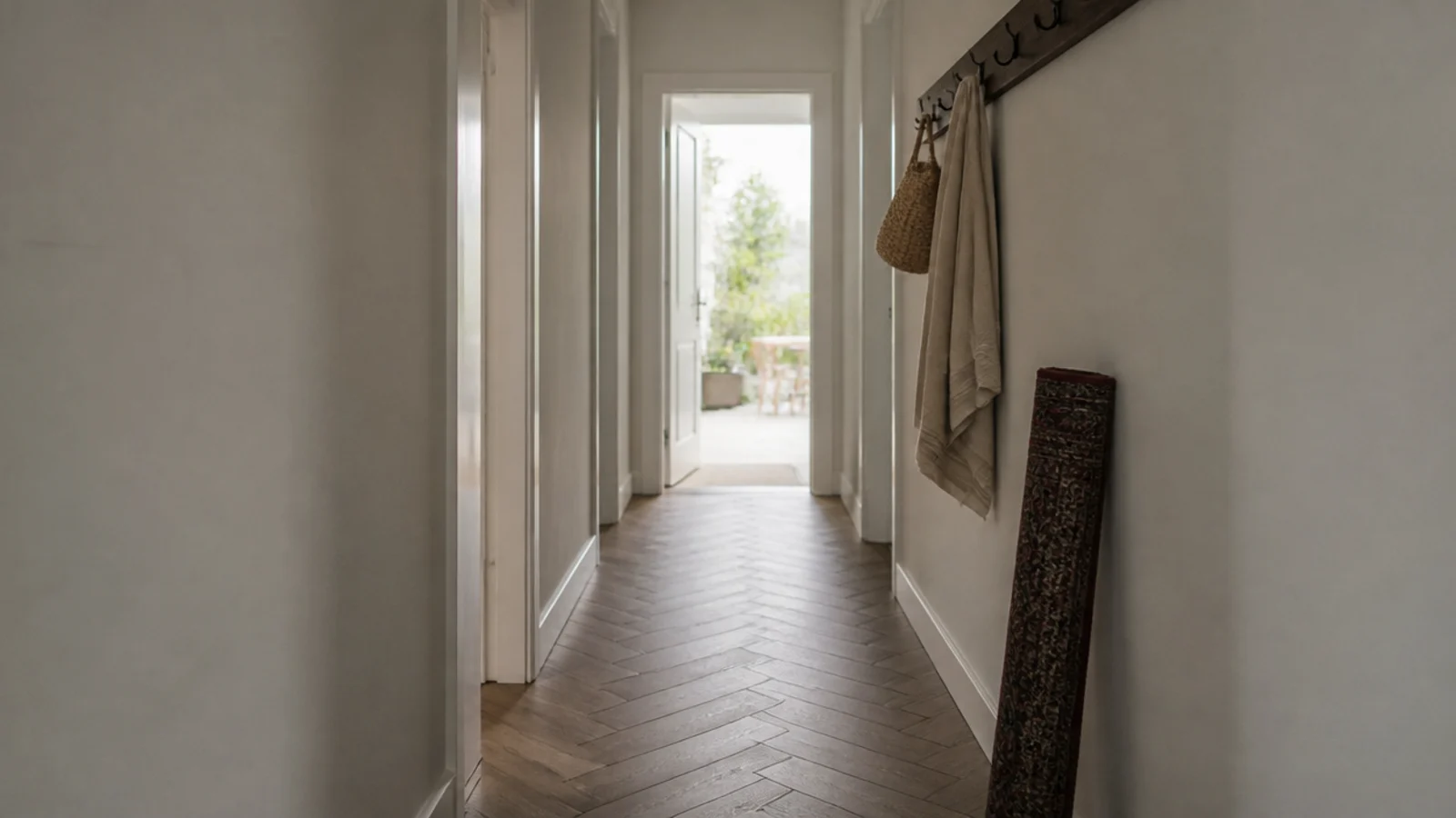 herringbone laid square to the walls making a straight arrow pattern