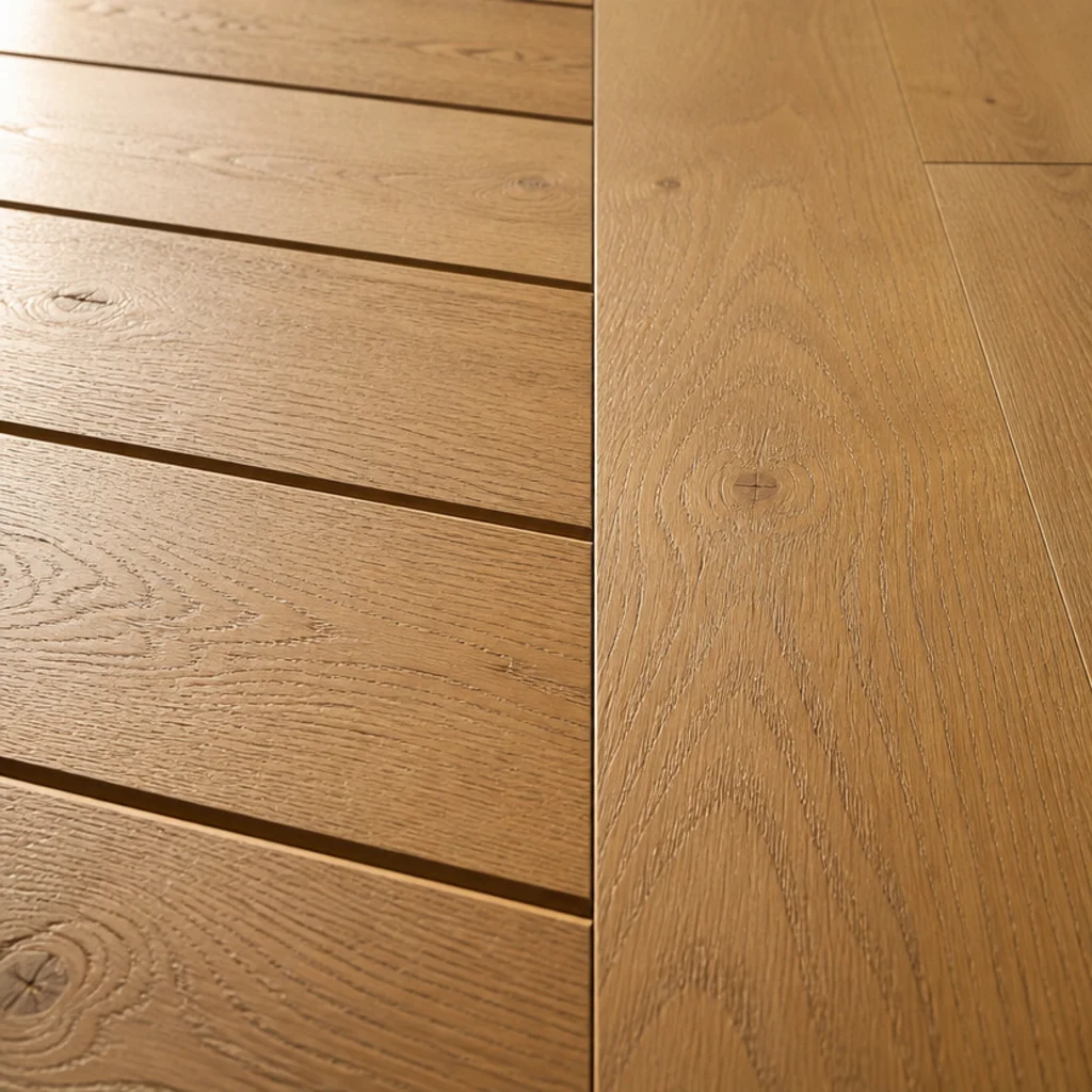 two board runs meeting where one has bevelled edges and one is square