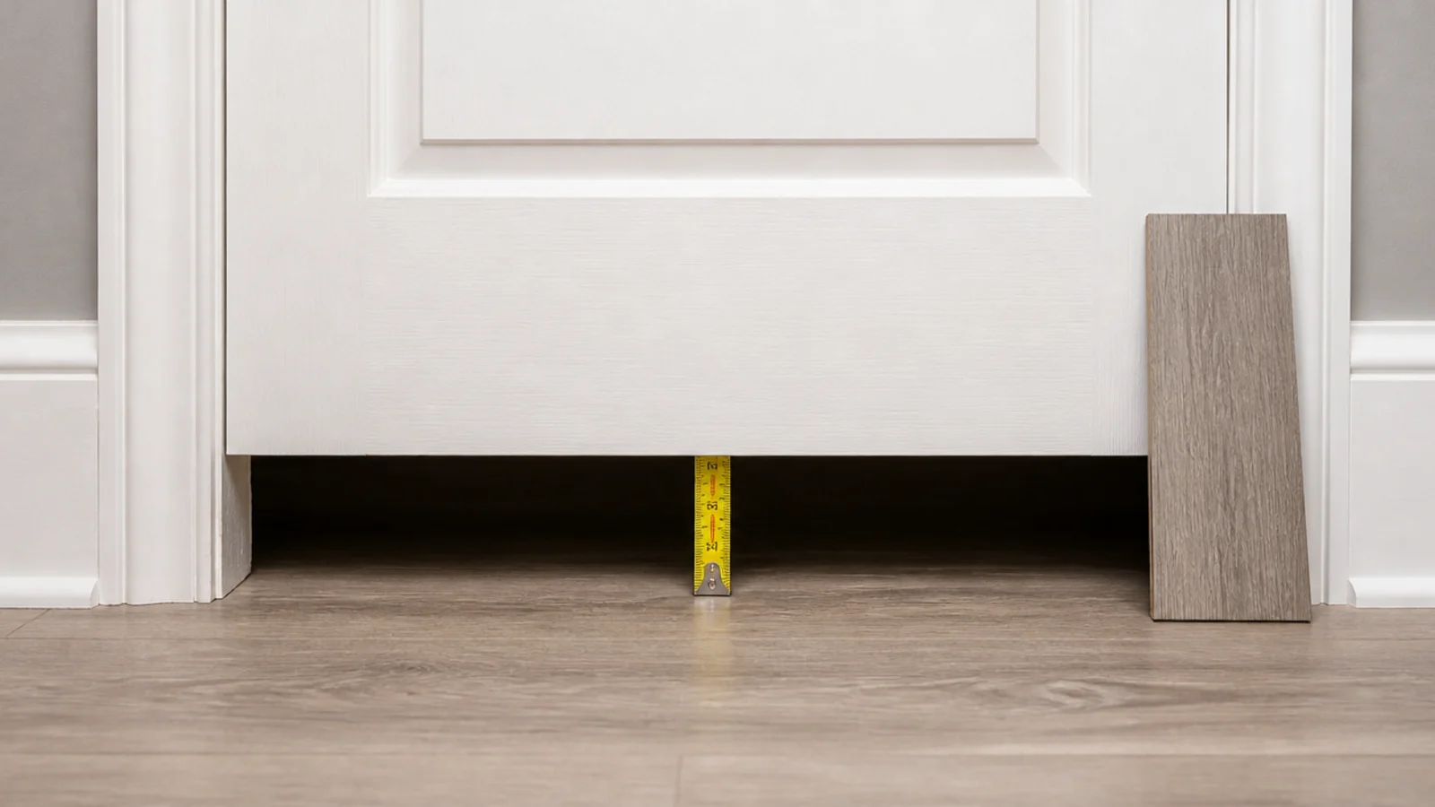gap under a bedroom door measured with a tape before ordering planks