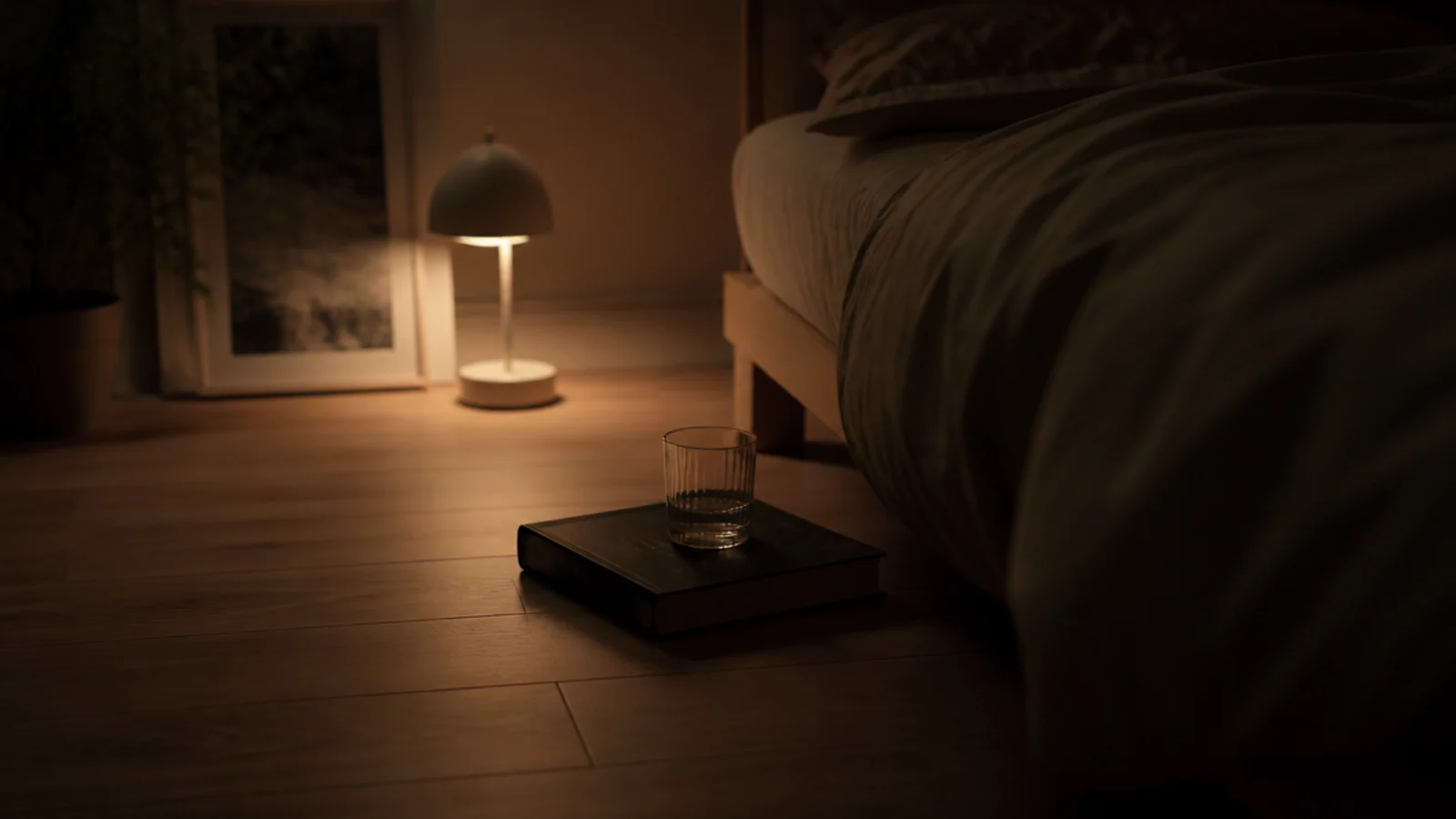 matte wood effect planks under low lamplight with no shiny reflection