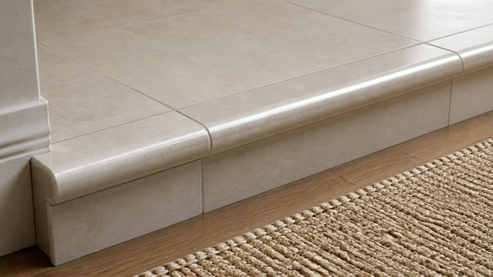 bullnose trim tile finishing the exposed edge of a tiled step